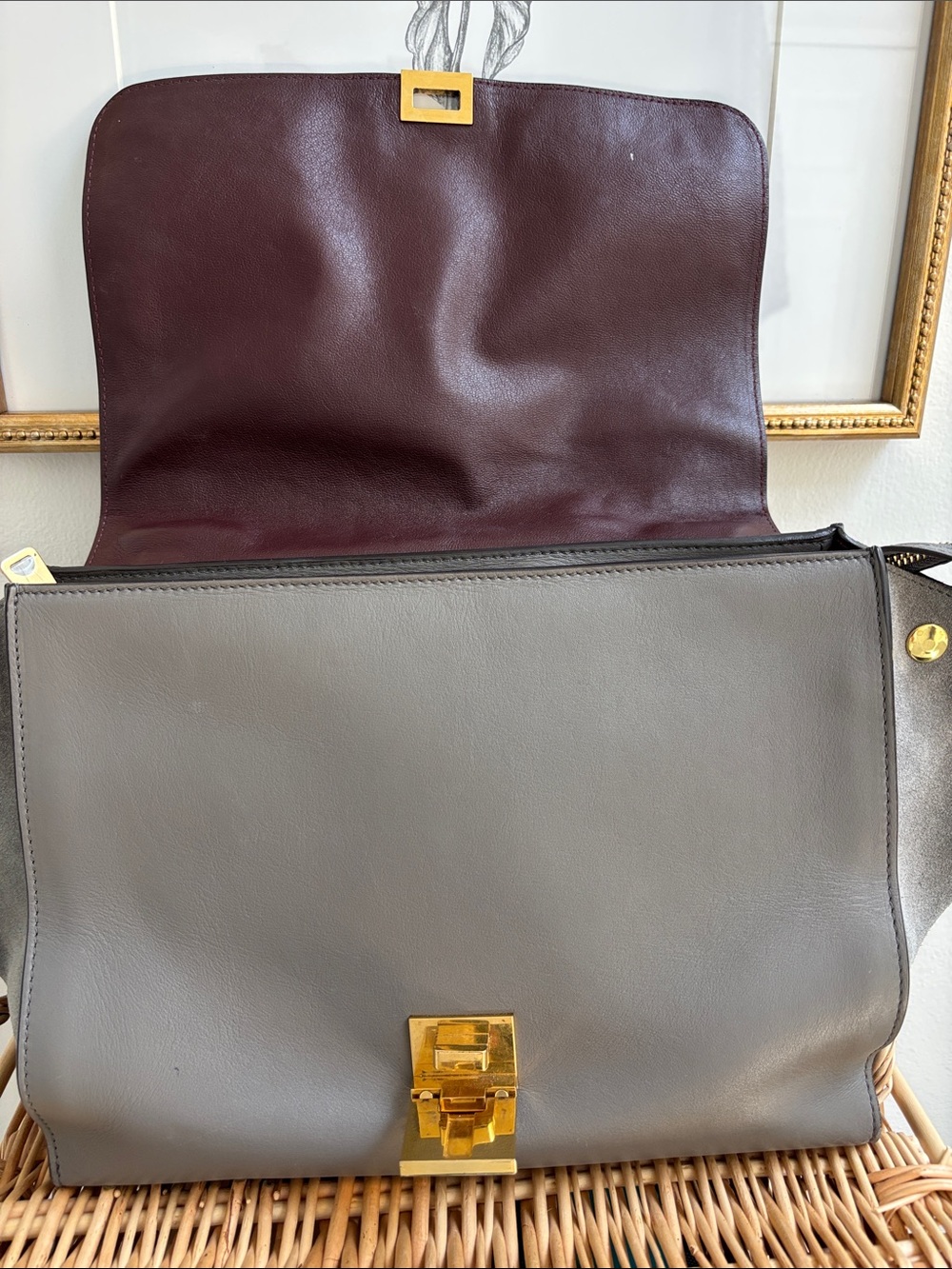 Celine Gray Croc-Embossed Leather Satchel with Gold Hardware - Picture 3 of 14